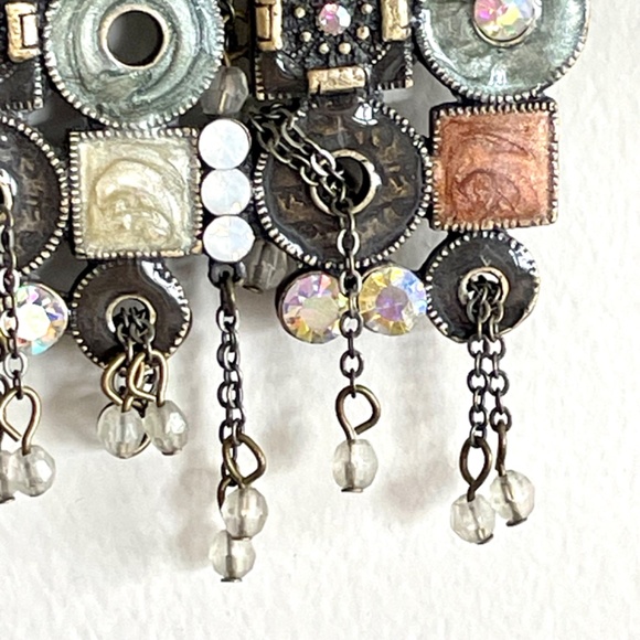 Modernist Style Brass Necklace with Enamel and Rhinestones - Picture 5 of 16